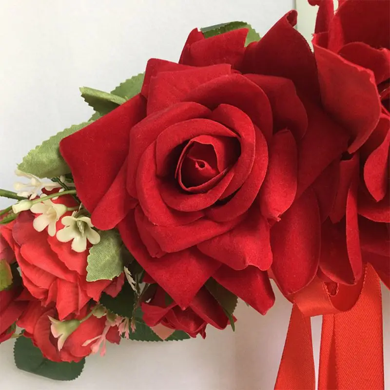 

Artificial Rose Flower Swag, Swag with Fake Roses, Green Leaves and Silk Ribbon for Home Wedding Arch Front Door