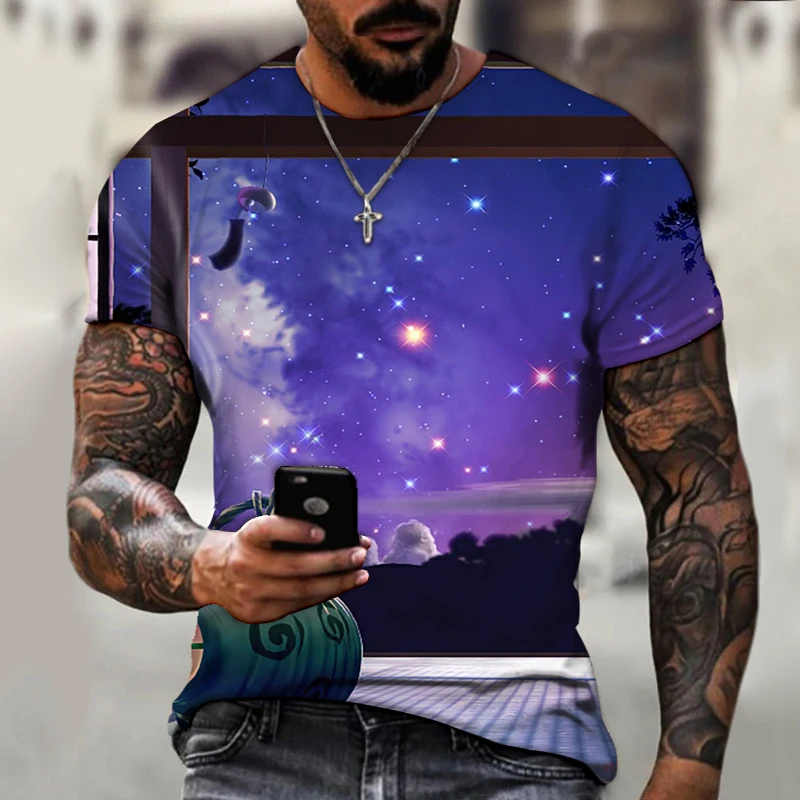 

Космическая Звезда ночное небо планета научная фантастика полноцветная футболка лето для мужчин и женщин Круглый Вырез дышащий креативный...