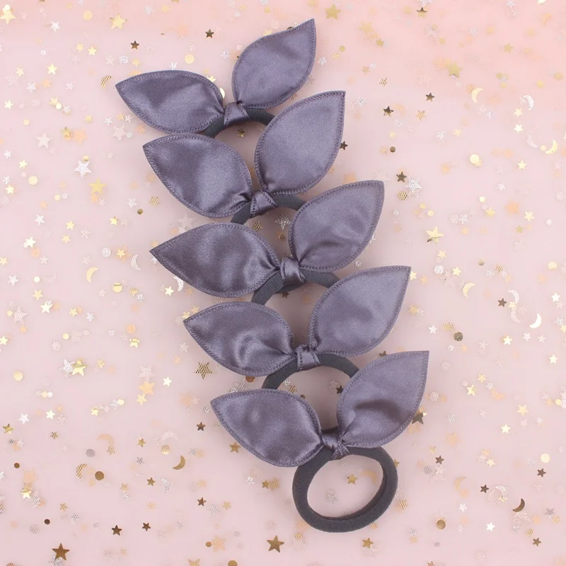 gray Новые модные женские эластичные резинки для волос из гладкой ткани с кроличьими ушками, конский хвост, аксессуары для волос для девочек, 10 шт - Цвет: gray