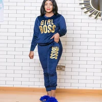 Plus Size XL-5XL Letter Print Velvet Womens Set Sweatshirt Top Jogger Pants Suit Tracksuit Two Piece Set Fitness Outfit Winter