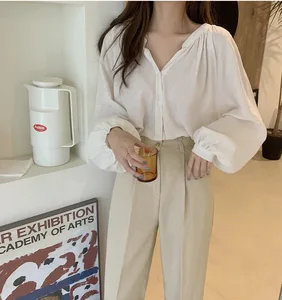 Блузка женская в стиле оверсайз, Повседневная рубашка с длинным рукавом, хлопковая блузка для девочек, S-XL на весну-осень