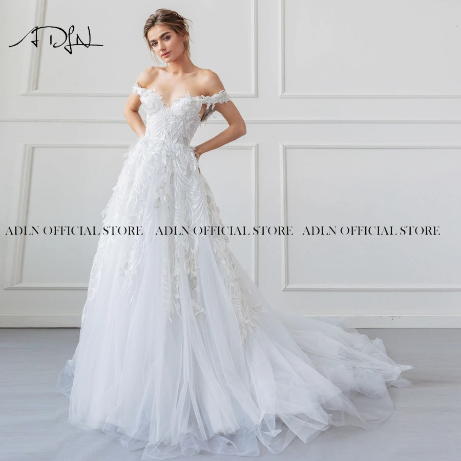 

ADLN Off the Shoulder Lace Wedding Dresses Plus Size A-line Bohemian Bridal Wedding Gown Robe De Mariage