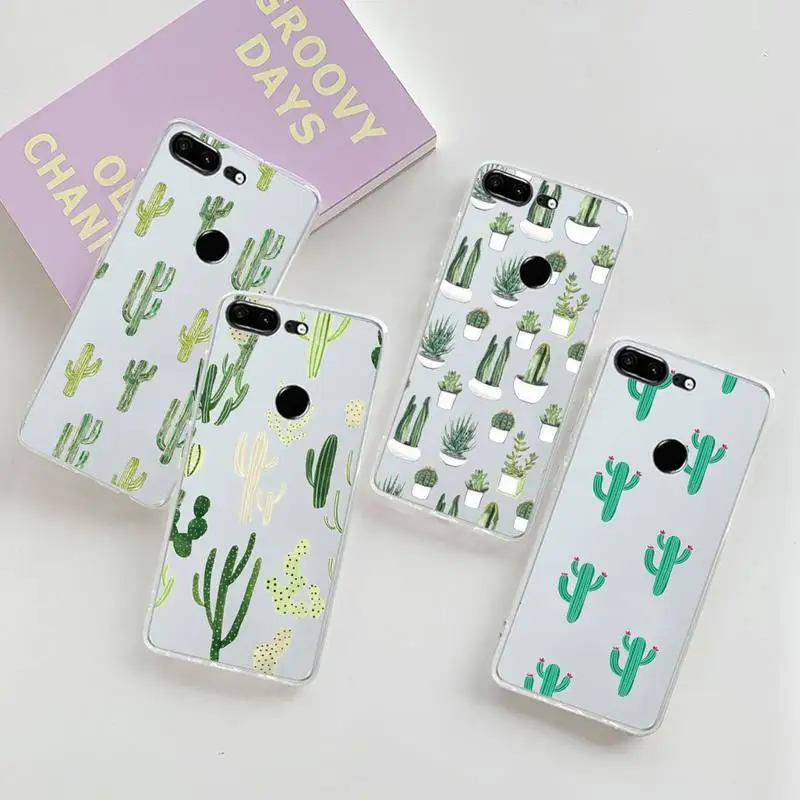 Чехол для телефона прозрачный с милым мультяшным рисунком кактуса 0 Huawei Nine e 6 5 4 3 2