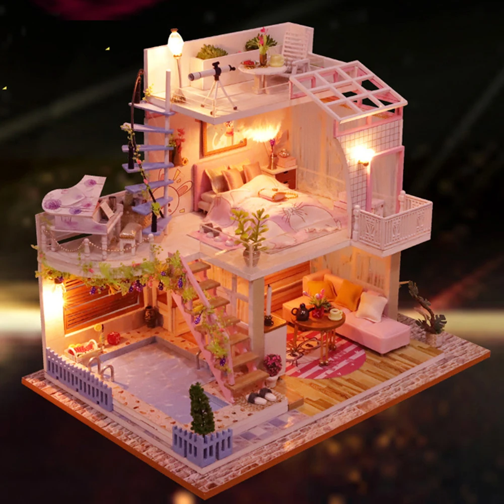 

Doll House Furniture DIY Miniature 3D Wooden Dollhouse Assemble Toys (A)