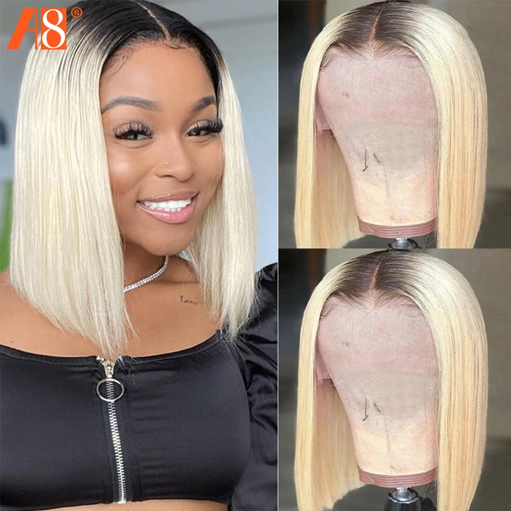 

1B 613 Lace Front Wig Straight Human Hair Wig 13x1 Brazilian Remy Lace Front Human Hair Wigs 150% 1B 613 Short Bob Wigs