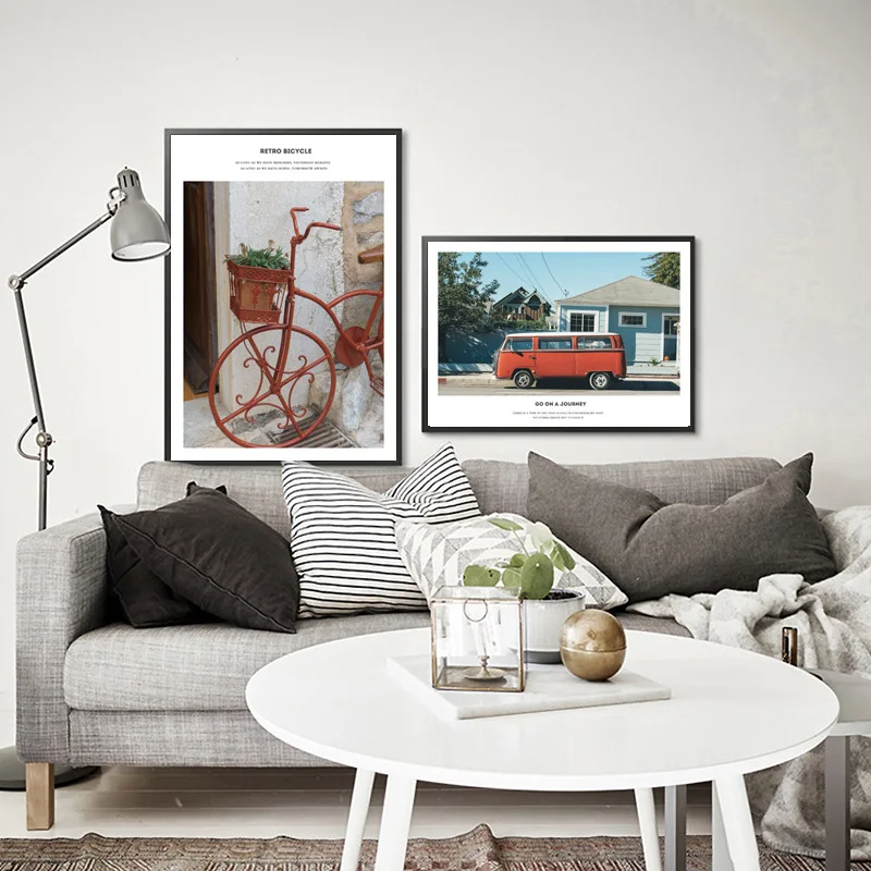 Brick Red House Parrot Car Bicycle Window Nordic Landscape Poster And Print Canvas Painting Wall Pictures For Living Room Decor | Дом и сад