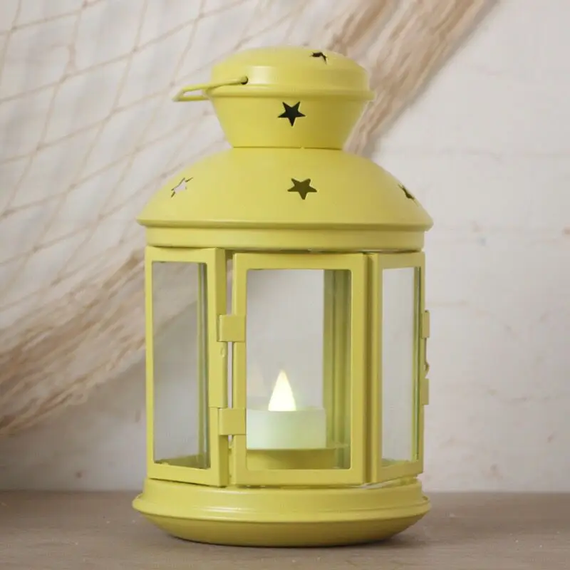 

Large red Christmas wind lamp Nordic simple ironwork glass windproof candle candle holder romantic wedding decoration