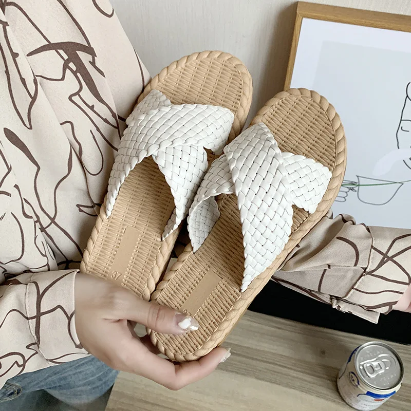 

Sandals and Slippers Women Summer New Bohemian Woven Cross-shaped Outer Wear Non-slip Sandals and Slippers Women Shoes