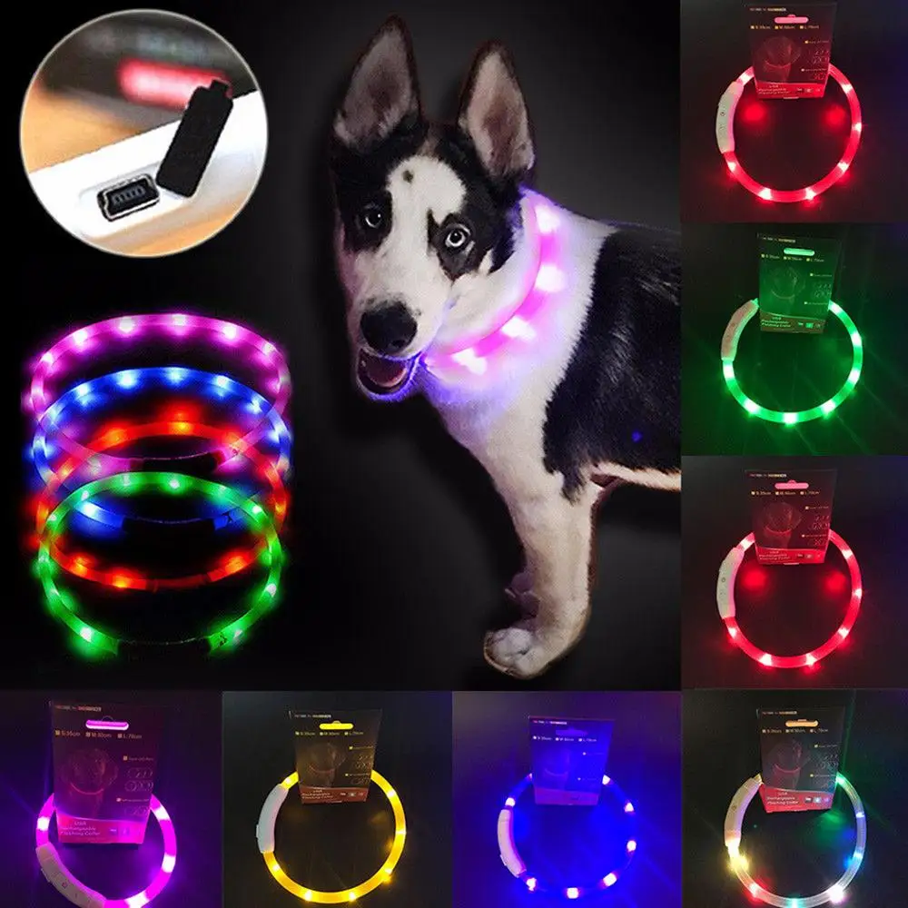 

LED Light USB Rechargeable Pet Collar Band Waterproof Dog Safety Belt