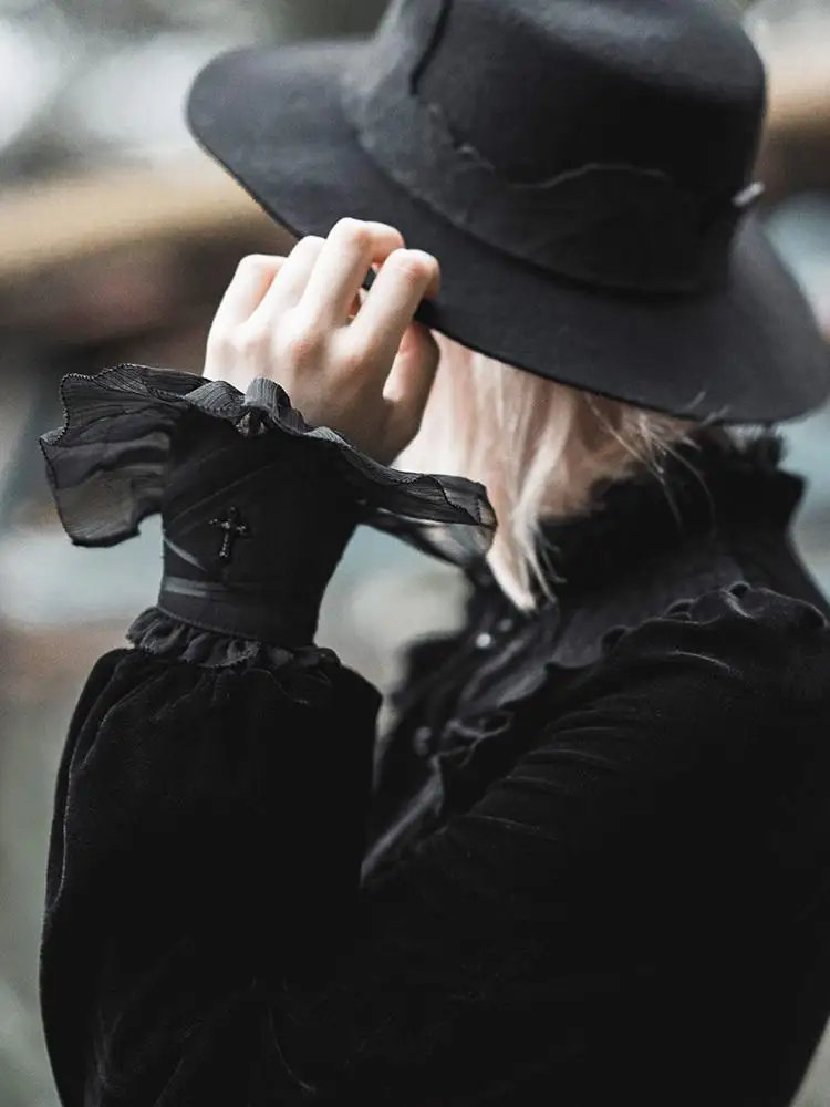 Панк рейв женские готические крест дизайн перчатки из сетки PS 168|Женские