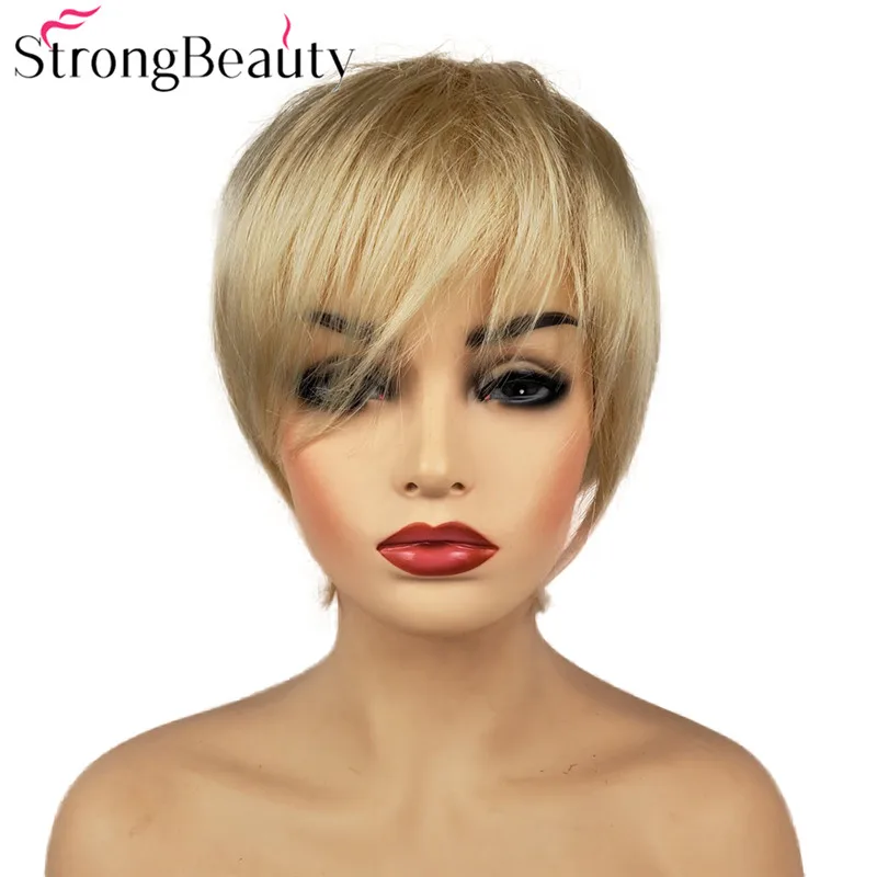 StrongBeauty короткие прямые парики натуральные волосы женские синтетические парики слоистые стриженные волосы парики
