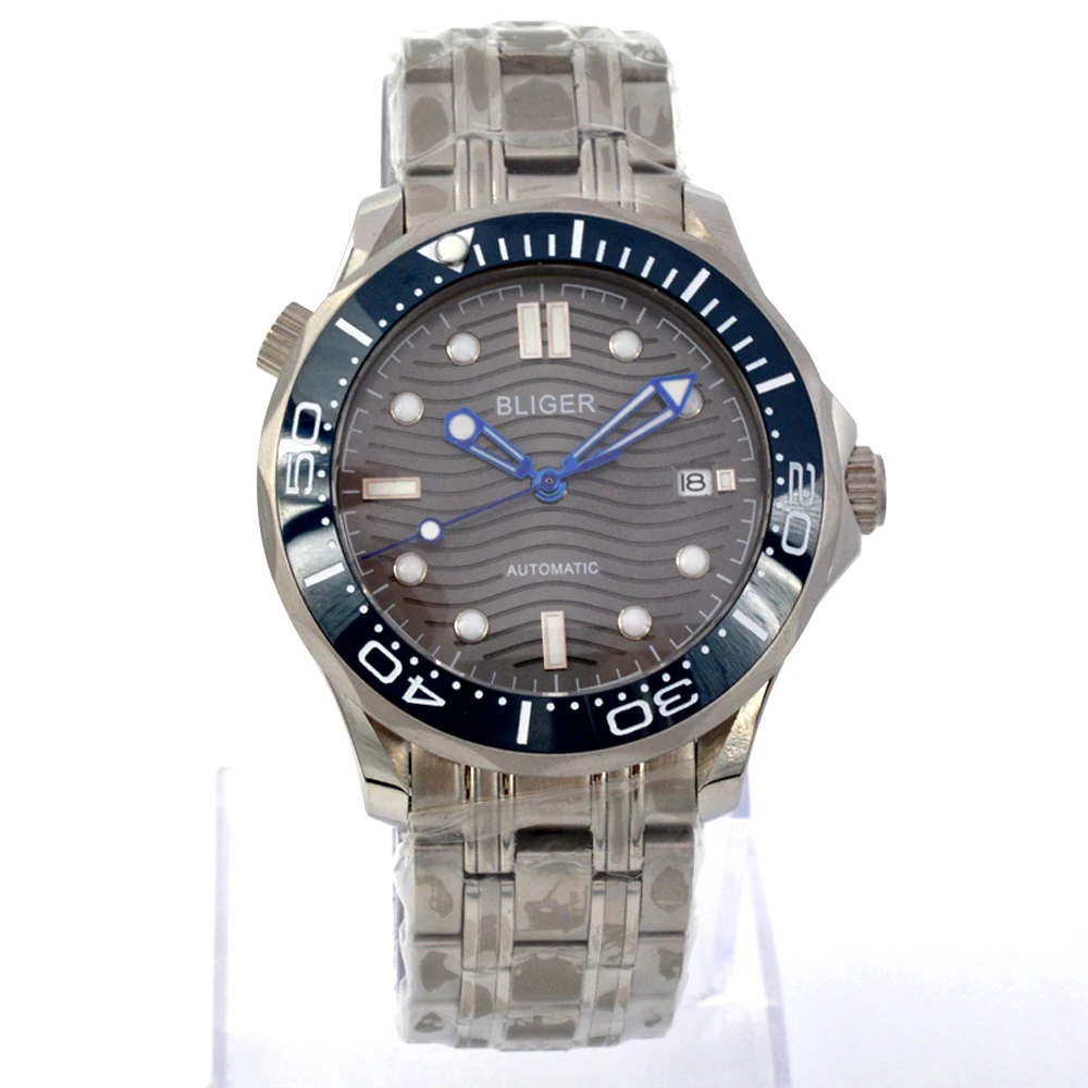 Мужские наручные часы BLIGER 41 мм с сапфировым светящимся серым циферблатом
