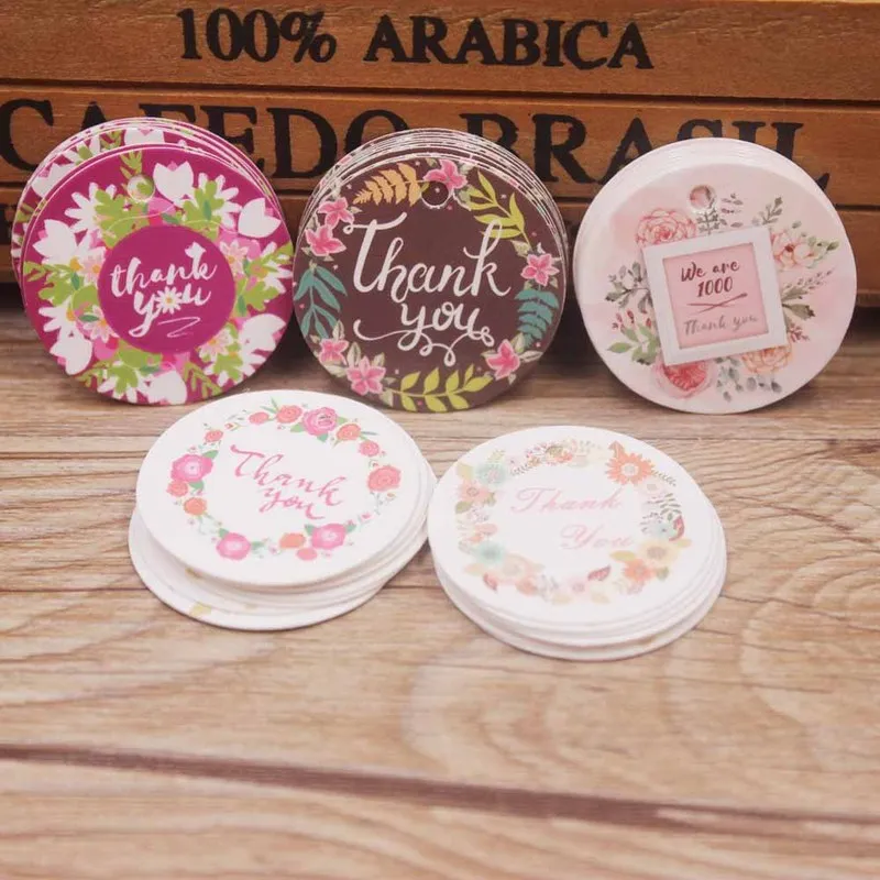 

100pcs Vintage Floral Tag Thank You Card Thanksgiving Gift Card Bakery /Candy Card Business Tag Thank You Baby Shower Label