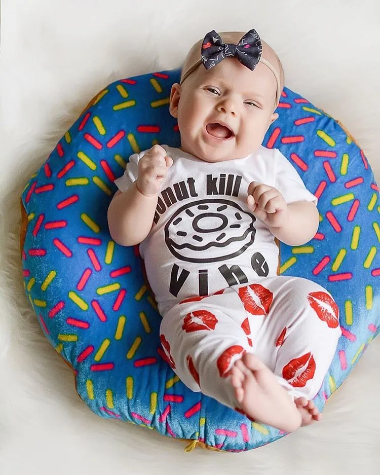 New 2020 summer baby boy clothes fashion cotton short sleeved Lips pattern t-shirt+pants girls clothing set infant 2pcs sui | Детская