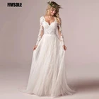 ТРАПЕЦИЕВИДНОЕ свадебное платье с длинным рукавом, свадебное платье, 2021, Тюлевое кружевное длинное платье цвета слоновой кости, женское платье с открытой спиной