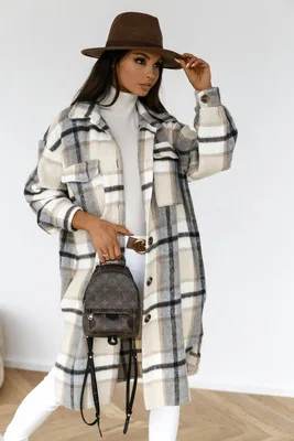 

Женское длинное пальто в клетку, теплое пальто в стиле оверсайз из смешанной шерсти, Повседневная Уличная одежда в стиле ретро, зима 2021