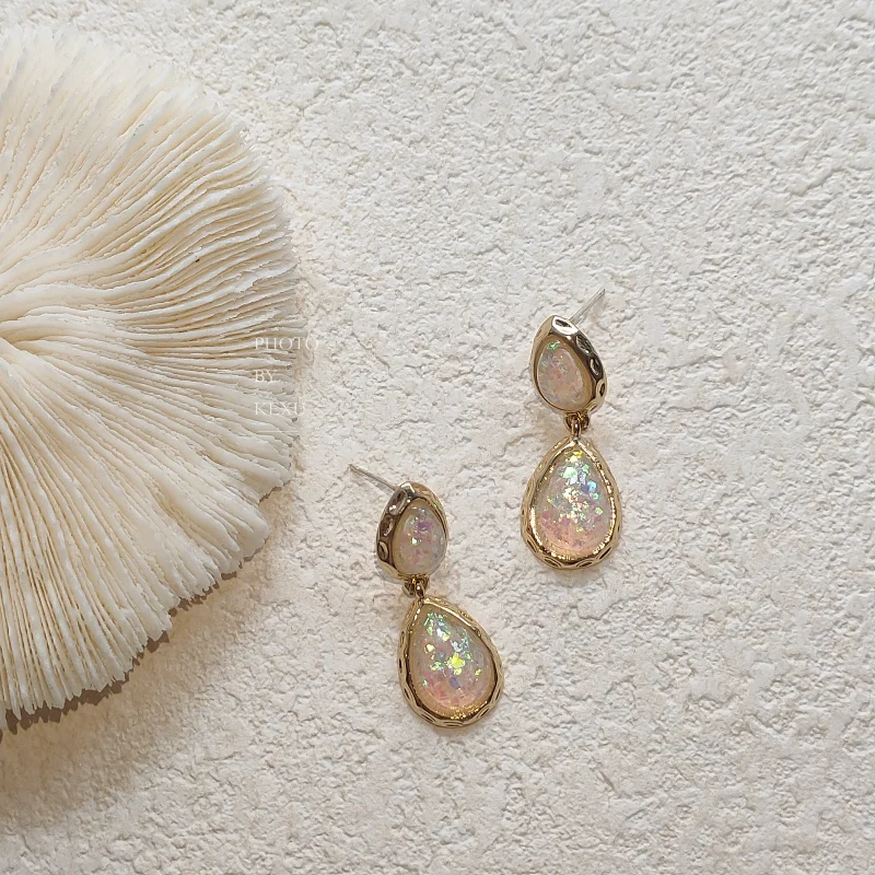 

Korean New Colorful Fine Flash Epoxy Earrings Phnom Penh Drop-shaped Pendant Jewelry Long 925 Silver Needle Earring for Women