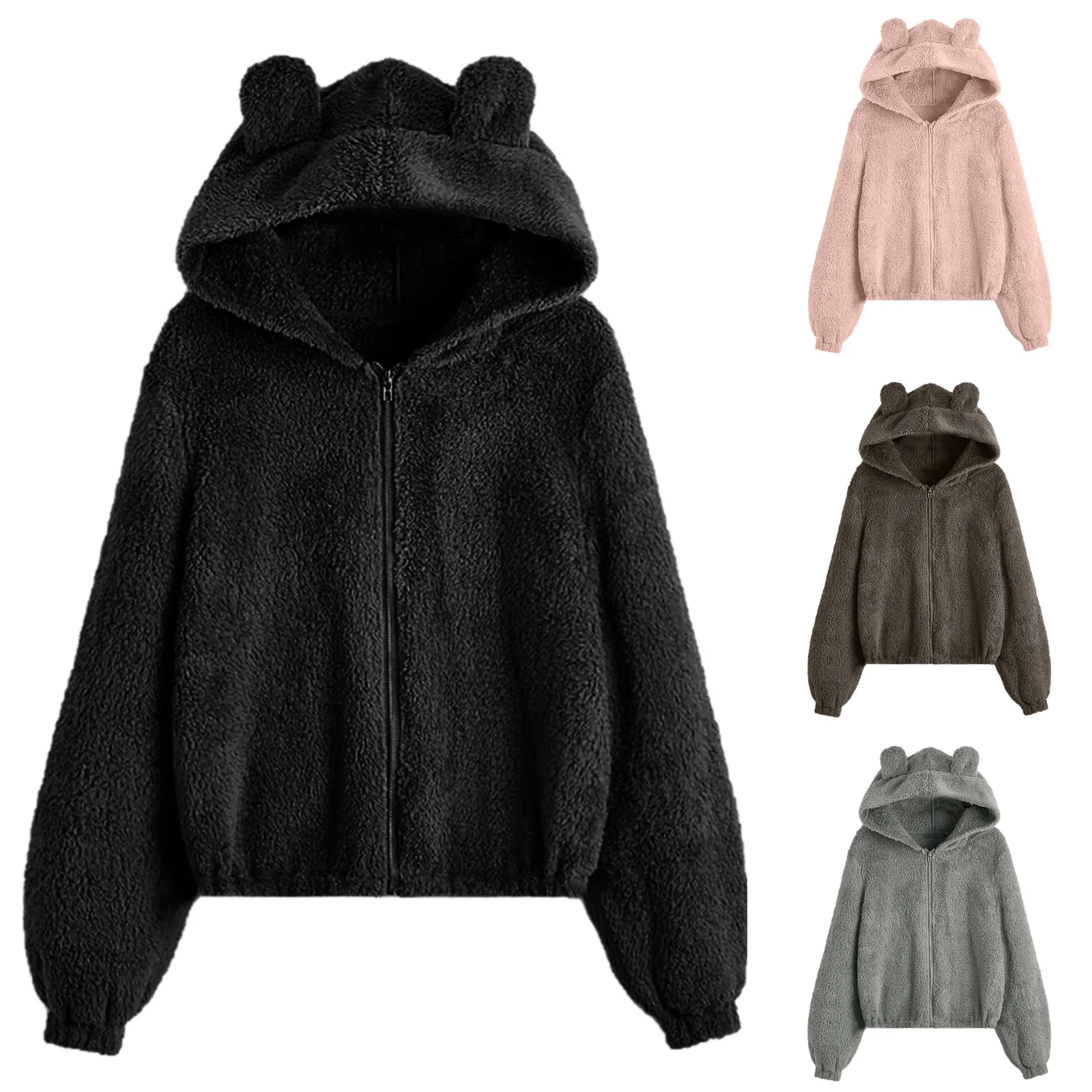 Fluffy Hoodies Women Kawaii Sweatshirt Cute Bear Ear Cap Autumn Winter Warm Pullover Long Sleeve Outwear Fleece Coat Moletom New