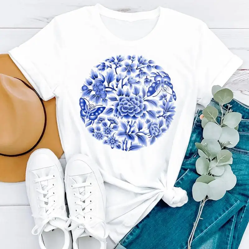 

2021 Floral Flower 90s Cute Summer Short Sleeve Women Cartoon Fashion Clothes Print Tshirt Female Tee Top Graphic T-shirt