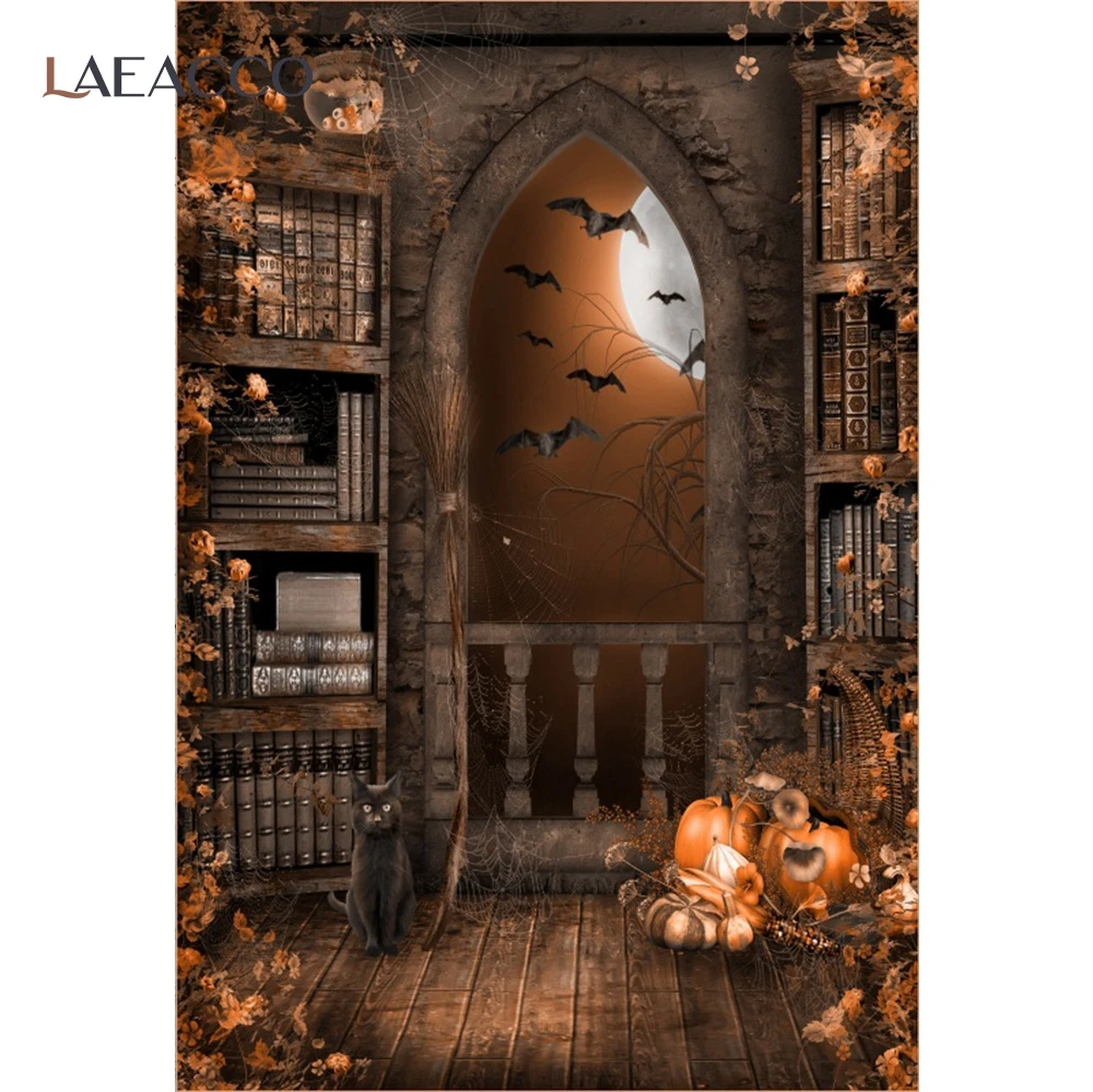 

Laeacco фон для фотосъемки на Хэллоуин, замок, летучая мышь, призрак, темное Старое дерево, кошка, вечеринка, детский фон для фотосъемки в студии
