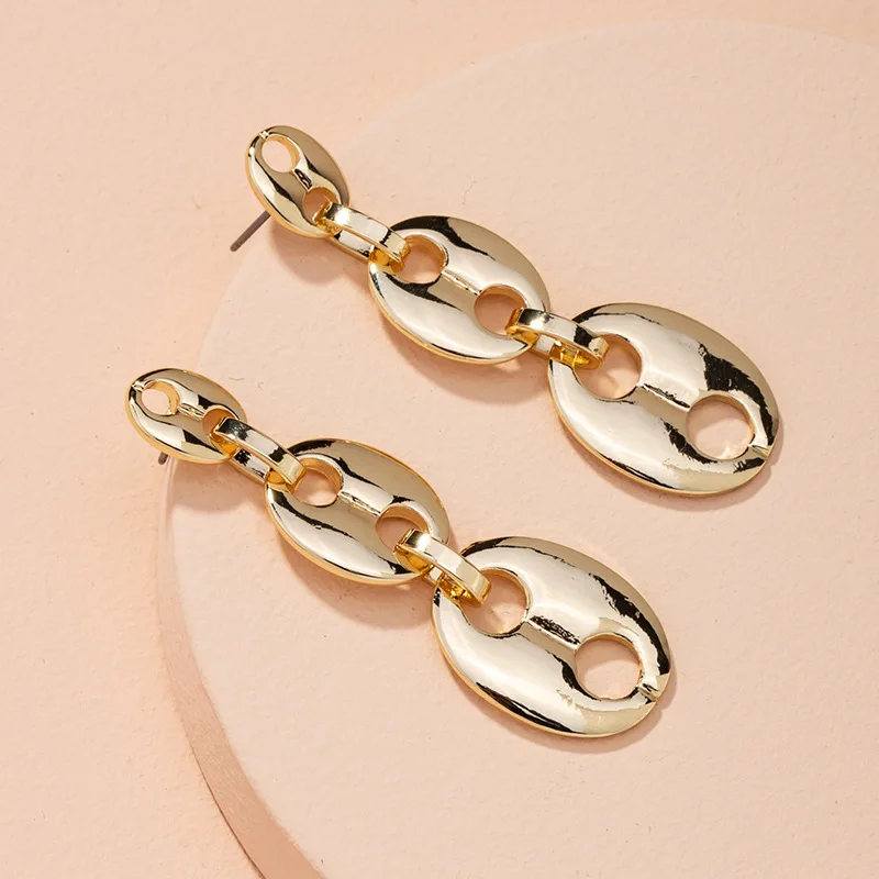 

GSOLD New Trendy Geometric Tassel Pig Nose Chain Drop Earring Simple Hollow Metal Classic Dangle Earring Women Party Jewelry