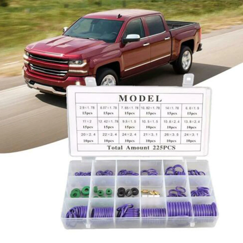 

225Pcs Rubber O-rings R22/R134a Air Conditioning Rubber Washer Assortment Seal O-ring Gaskets 18 Sizes Standard Parts