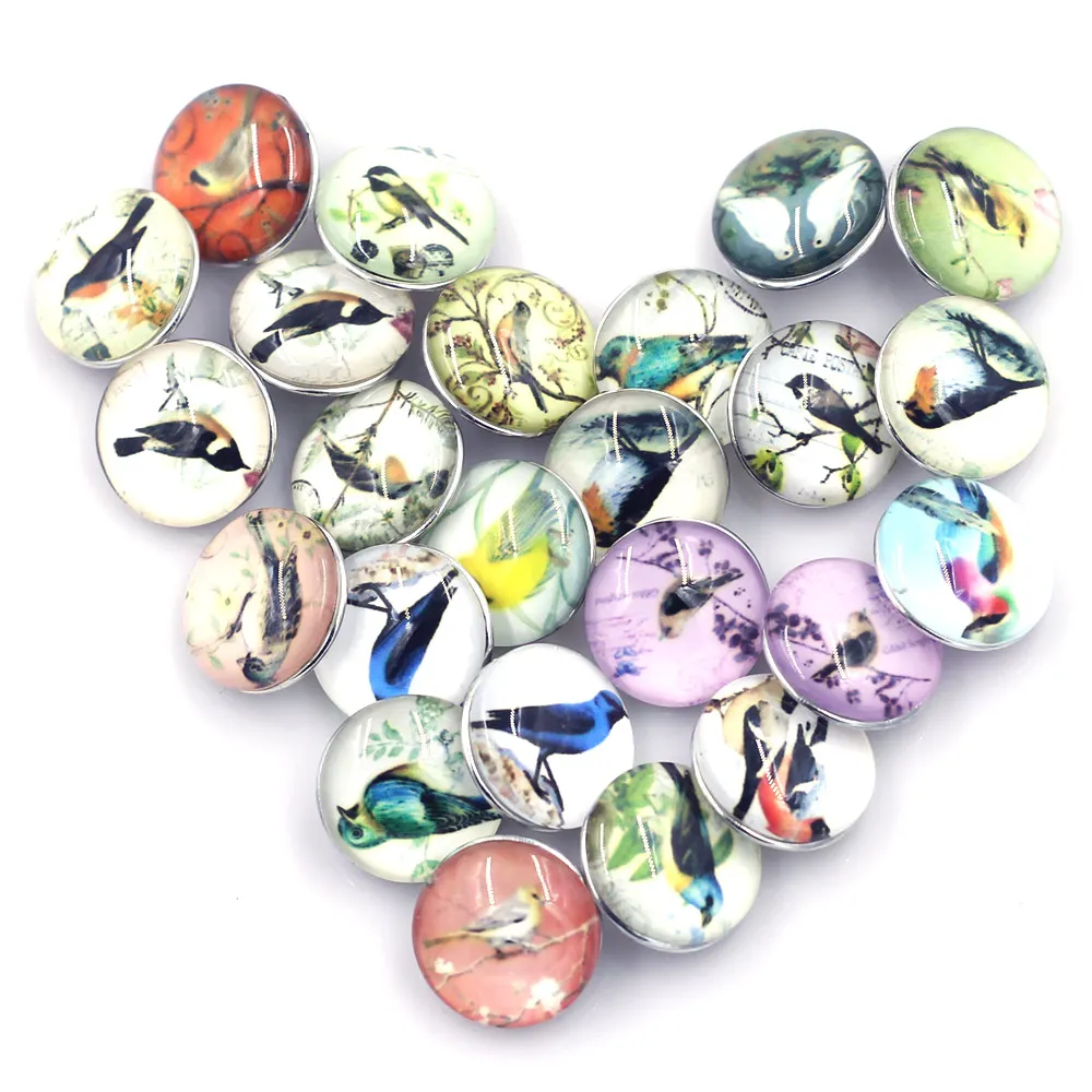 

Random Snap Buttons Birds Kingfisher Swallow Animal Mixed Round Multicolor Fit Charms Bracelet Jewelry DIY Finding 18mm
