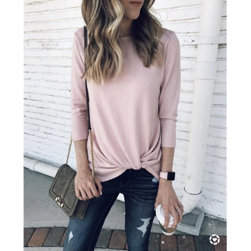 

Женская свободная туника, однотонная длинная футболка с круглым вырезом, осень S-3XL, размера плюс