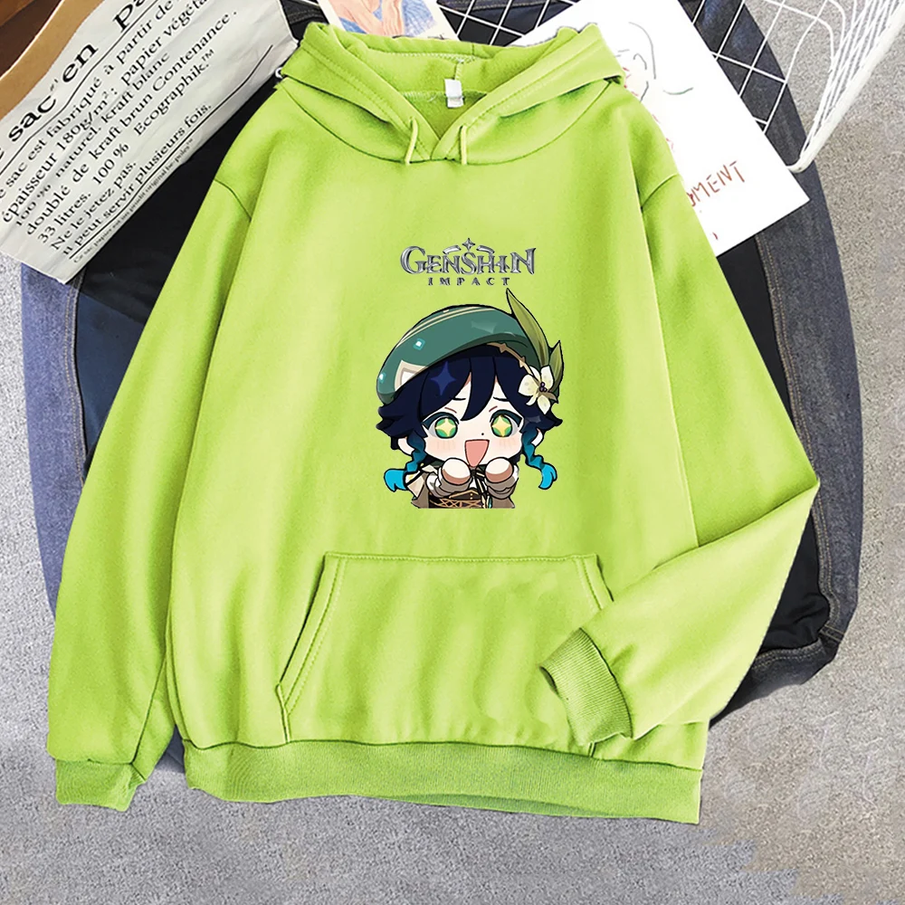 

Venti- Genshin Impact Hoodies Solid Color Hoody Tops Women Sweatshirt Long Sleeve Student Spring Casual Hooded Autumn Streetwear