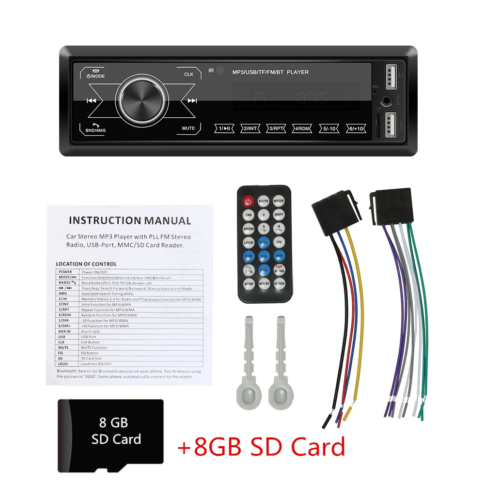 M10-8GB SD Card Авторадио FM Bluetooth freistrecheinrich MP3 USB/SD MMC порт 1DIN Автомобильный плеер радио может касаться кнопок - Цвет: M10-8GB SD Card