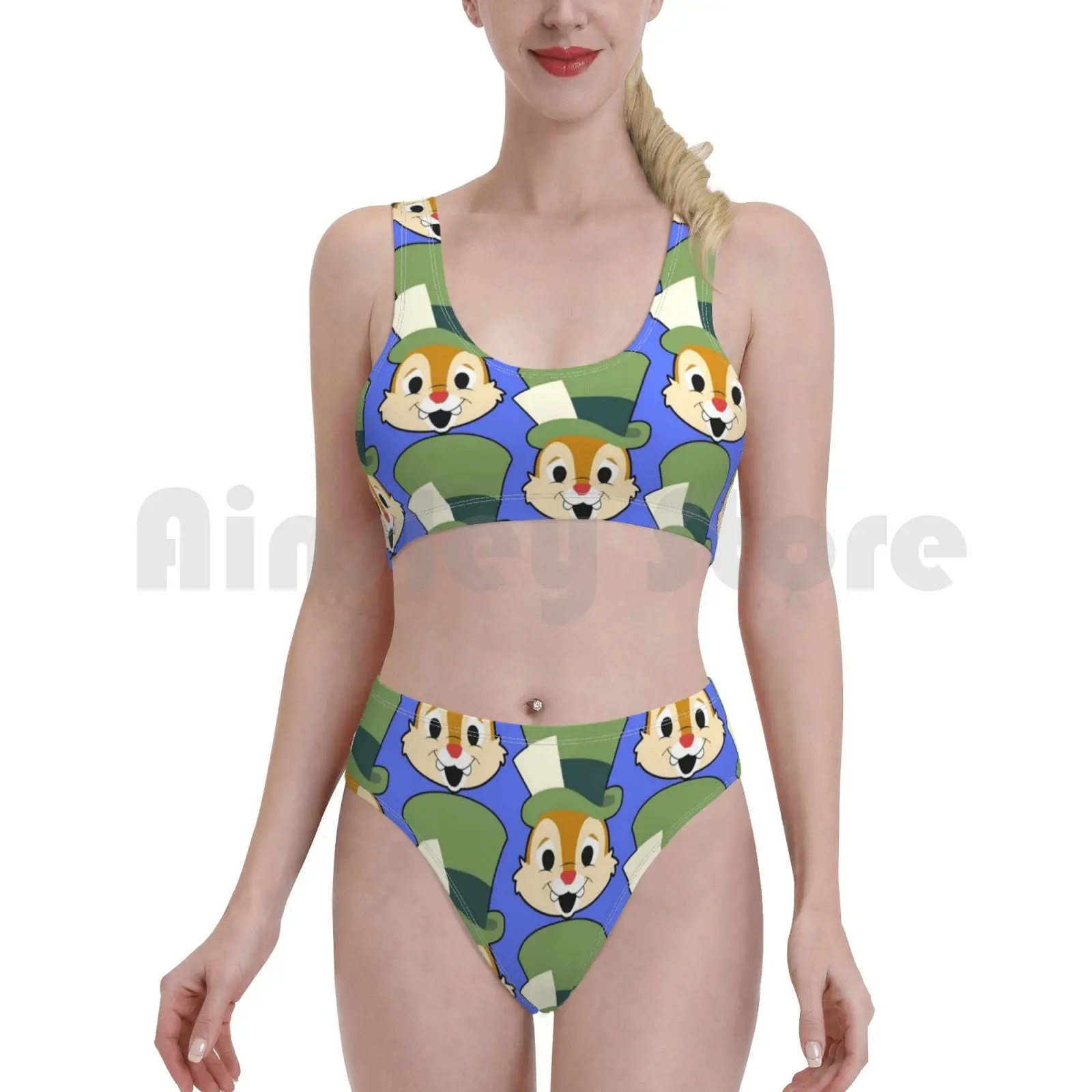 Мультяшная шапка чипмунк купальник бикини с подкладкой и высокой талией Перри