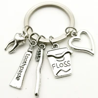 new fashion life toothbrush toothpaste floss bag lobster keychain jewelry antique silver plated men and women keychain pendant