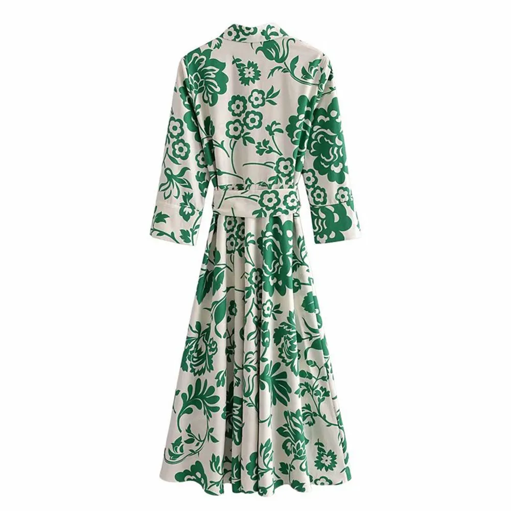 

2021 ZA summer new fashion belt printed poplin long dress RA 7875/025 7875025