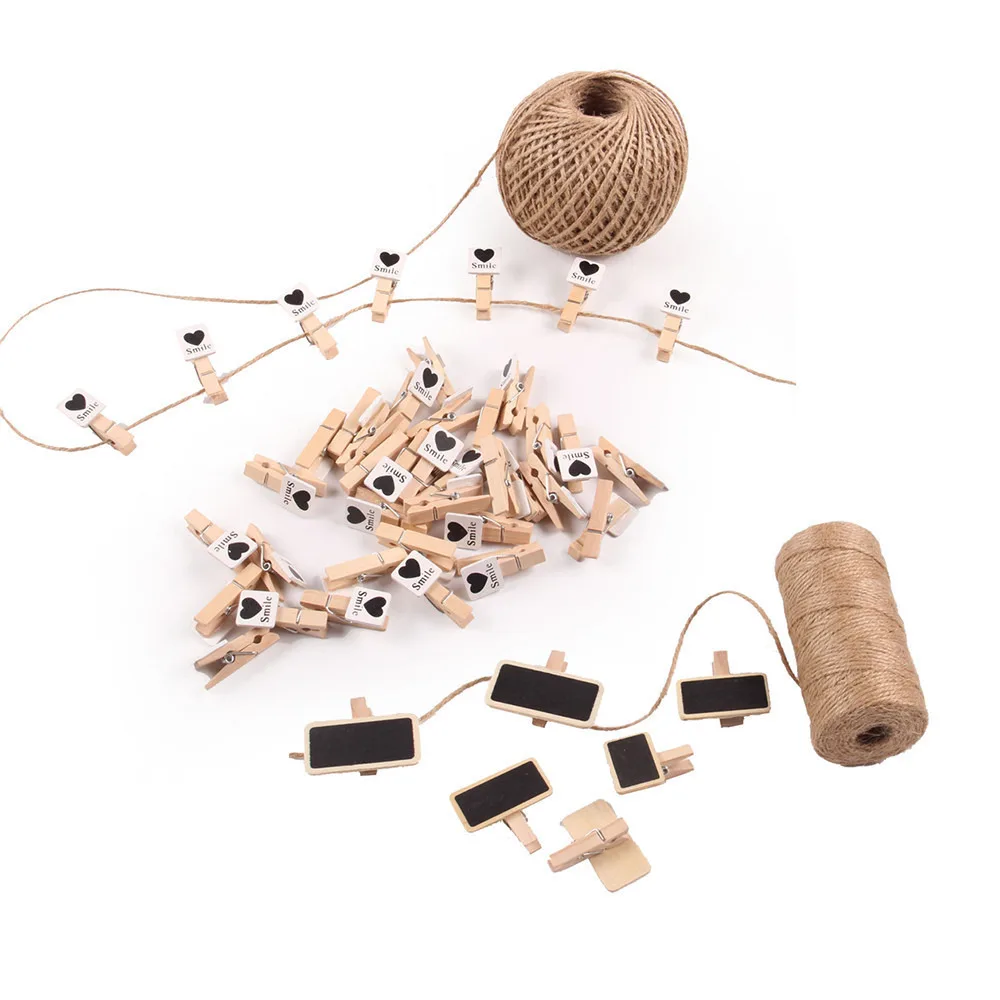 

100Pcs Mini Wooden Love Hearts Clips Blackboard Photos Papers Clothes Pegs Wedding Party DIY Crafts Decorations Accessories