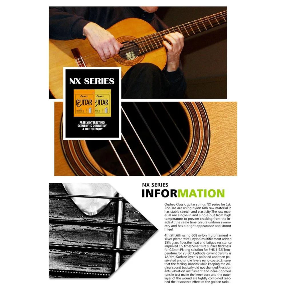 

Струны Orphee для классической гитары, нейлоновые ульсветильник струны с двойным проводом, аксессуары для классической бас-акустической гита...
