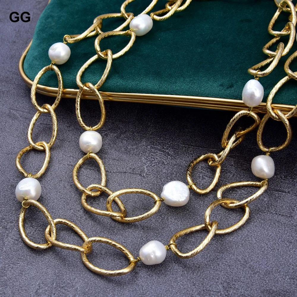 GG Jewelry 39 &quot15 мм натуральный жемчуг барокко позолоченная цепочка Ожерелье |