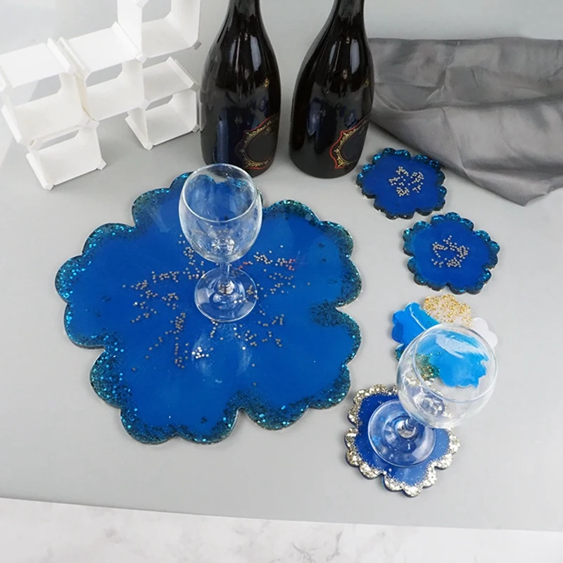 

DIY Crystal Epoxy Mold Flower Coaster Fruit Plate Large Set Table Tea Coaster Tea Plate Large Tray Silicone Mold