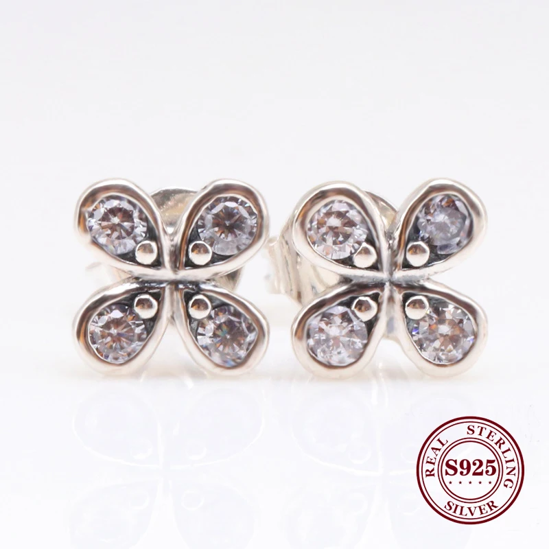 

DoDoFly Original 925 Sterling Silver Creative Pure Silver Lucky Four Leaf Grass Earrings Flower Four Leaf Elegant Earring