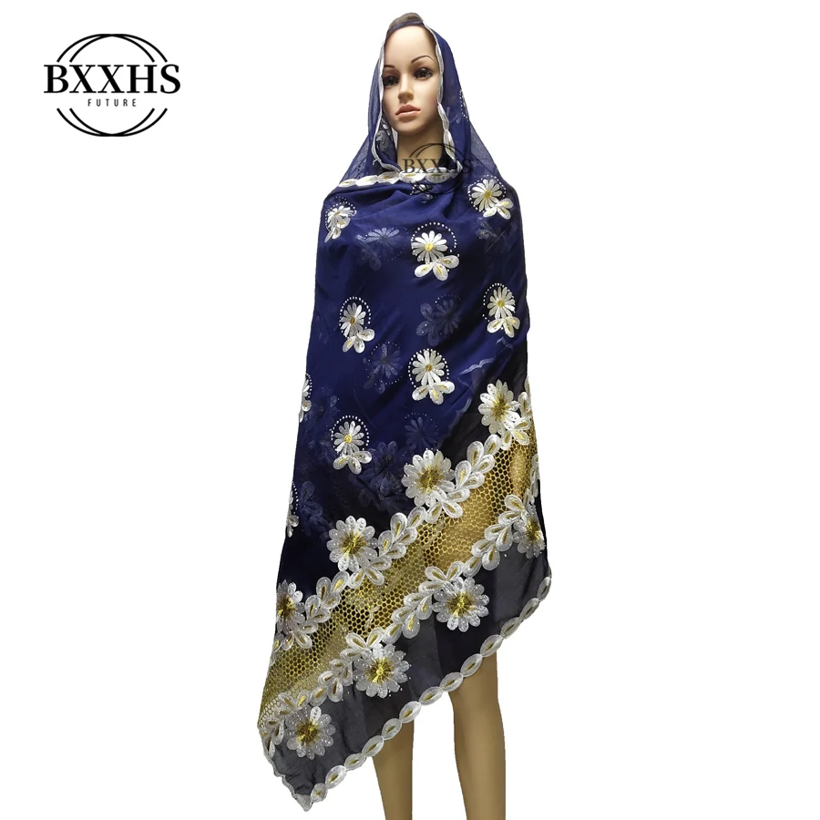 LH094-2 Африканский трехмерная вышивка шарф мусульманские, однотонные вышивка дамы большой чистый шарф шаль Пашмина - Цвет: LH094-2
