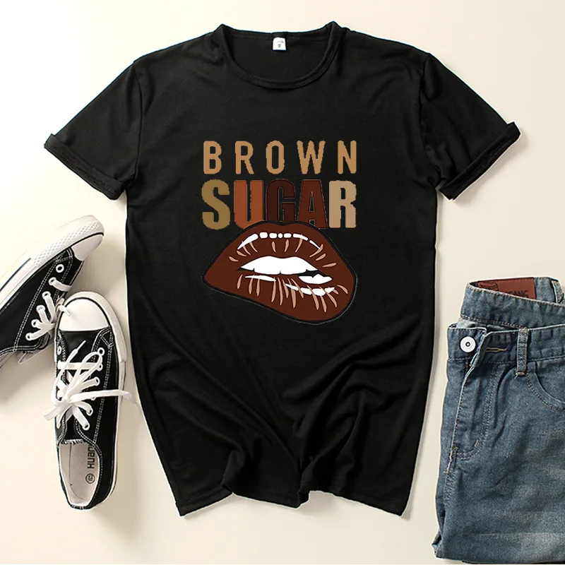 

Brown Sugar Lips Print Women T Shirt Short Sleeve O Neck Loose Women Tshirt Ladies Tee Shirt Tops Clothes Camisetas Mujer