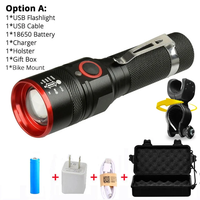 Option A 10000 Lumens Bike Light Ultra-Bright Zoom T6 Bicycle Front LED Flashlight Lamp USB Rechargeable Cycling Light By 18650 Battery - Цвет: Option A