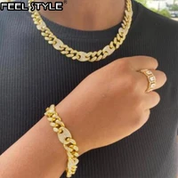 hip hop 12mm bling aaa iced out alloy rhinestones box clasp coffee bean miami cuban link chain necklace for men choker jewelry