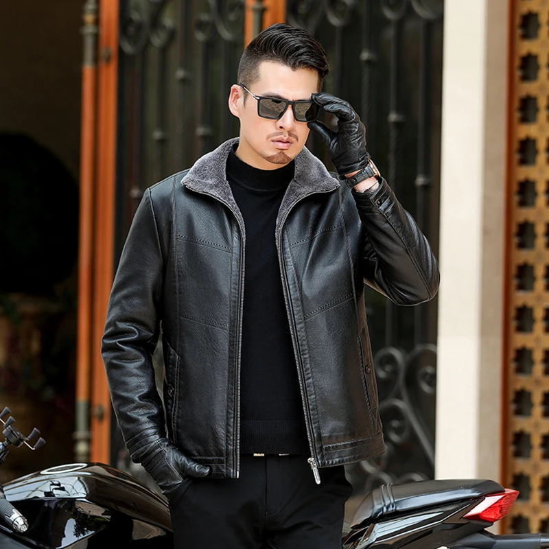 

Men's Winter Genuine Leather Sheepskin Zipper Aviator Pilot Bomber Windbreaker Jacket 100% Eco Fur Skin Coat Male Real Menber