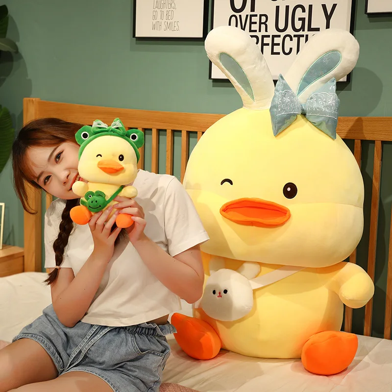 

25-70cm kawaii big yellow duck plush toy frog transformed into cartoon animal mollusk duck girl bed doll pillow girl heart gift