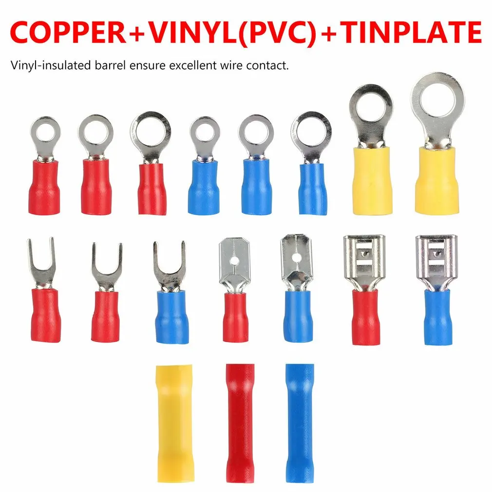 

300PCS Insulated Cable Electrical Connector With Pin Terminals Electrical Wire Crimp Rolled Ring Spade Fork Kit