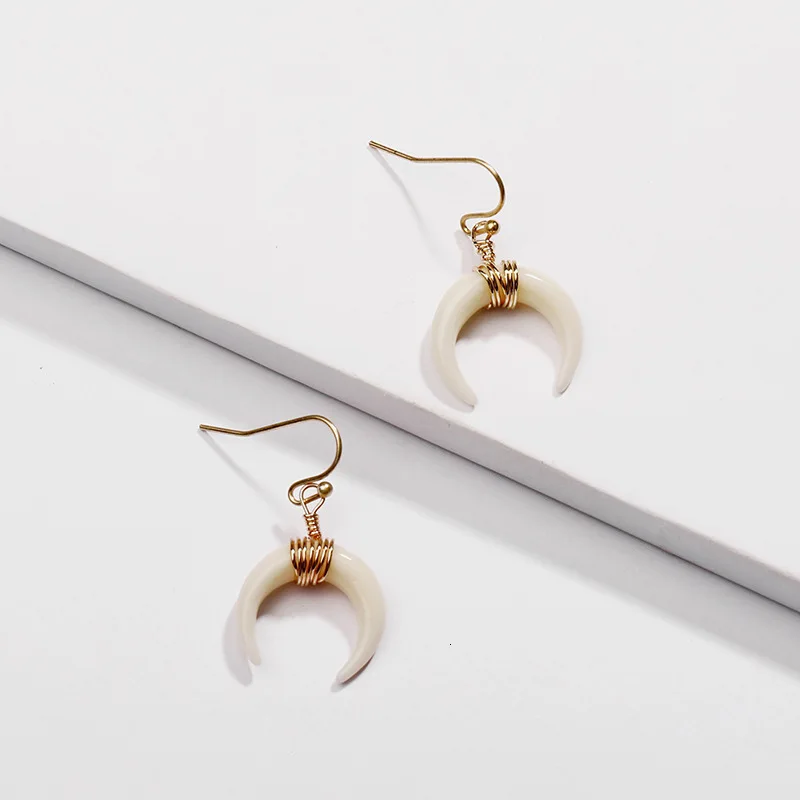 Модные золотые серьги цвета слоновой кости белый бык рога модные простые