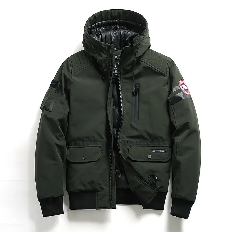 Мужские зимние ретро однотонные черные armygreen с капюшоном толстые куртки парка