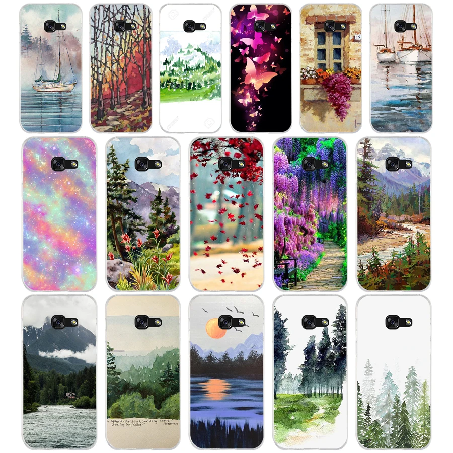 98AA Forest Art Sky Sea Tree Soft Silicone Tpu Cover phone Case for Samsung A3 A5 A7 A8 2016 2017 2018 A50 images - 2