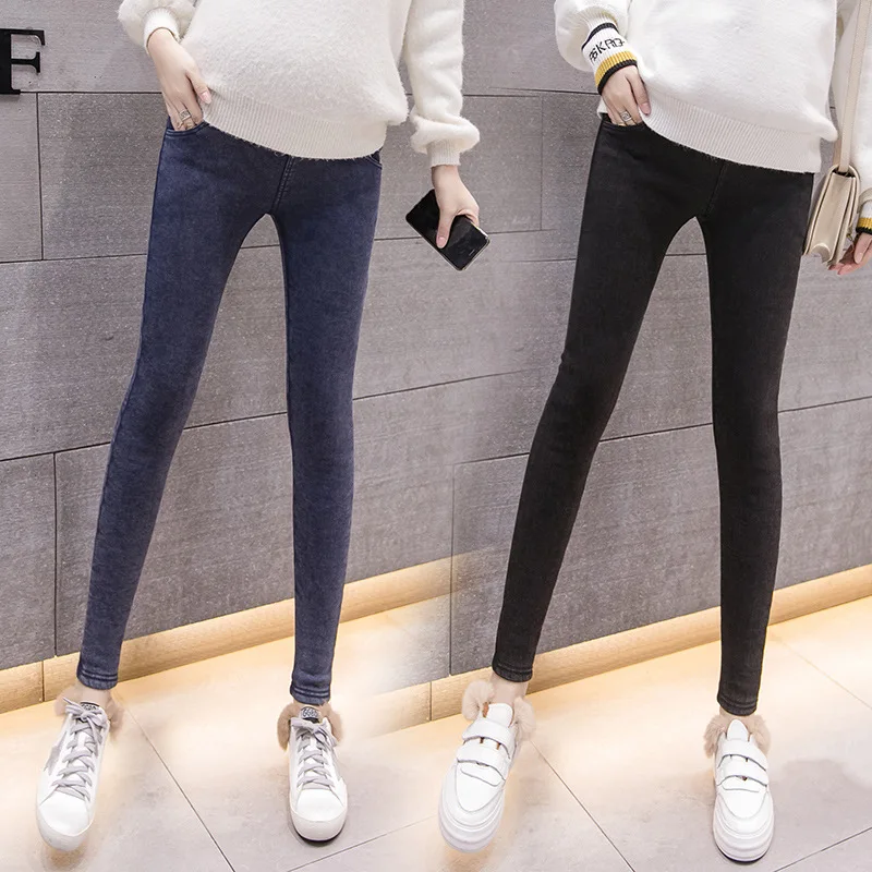 Teenster зимние теплые флисовые джинсы для беременных джинсовые штаны Осенние