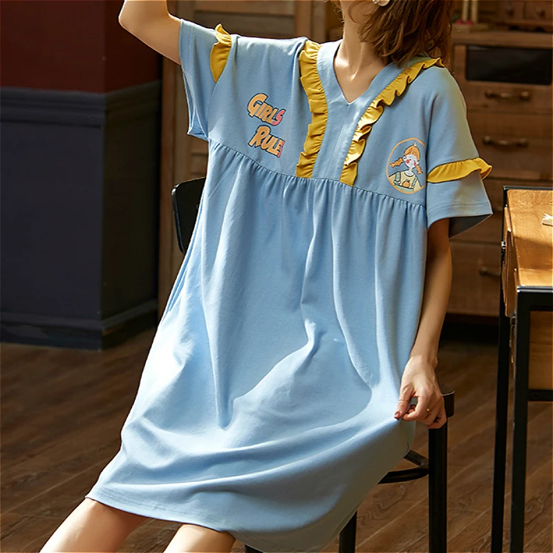 Женская ночная рубашка с мультяшным рисунком хлопковая Ночная большого размера